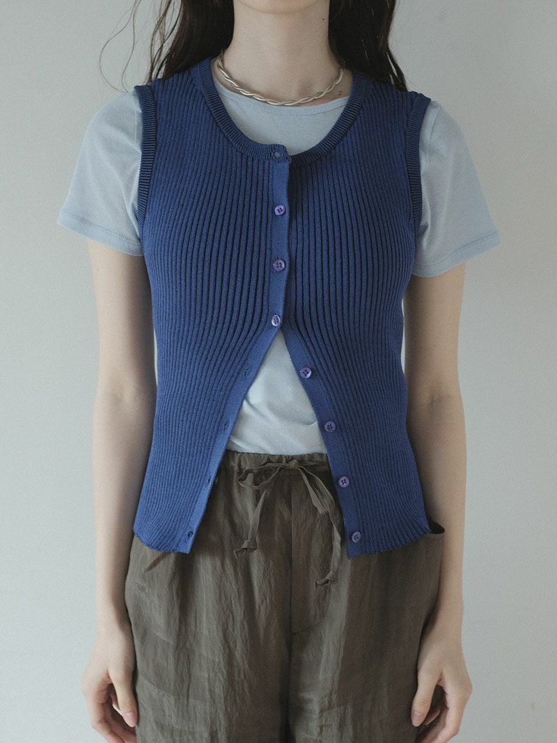 RIB KNIT VEST[BLUE.M] | 1LDK (ワンエルディーケー) 公式サイト