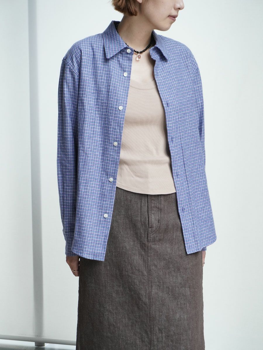 COTTON LINEN FLANNEL CHECKED SHIRT[BLUE] | 1LDK (ワンエルディー
