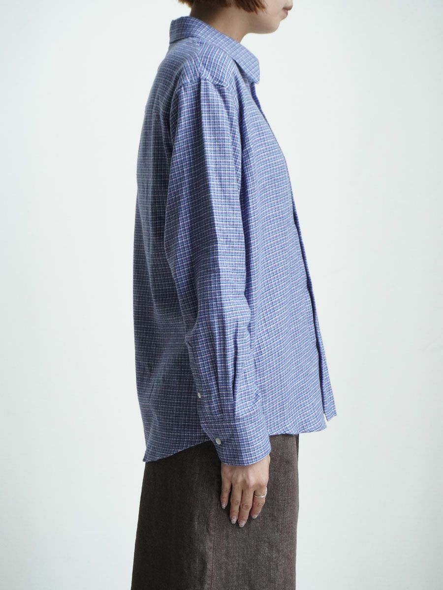 COTTON LINEN FLANNEL CHECKED SHIRT[BLUE] | 1LDK (ワンエルディー