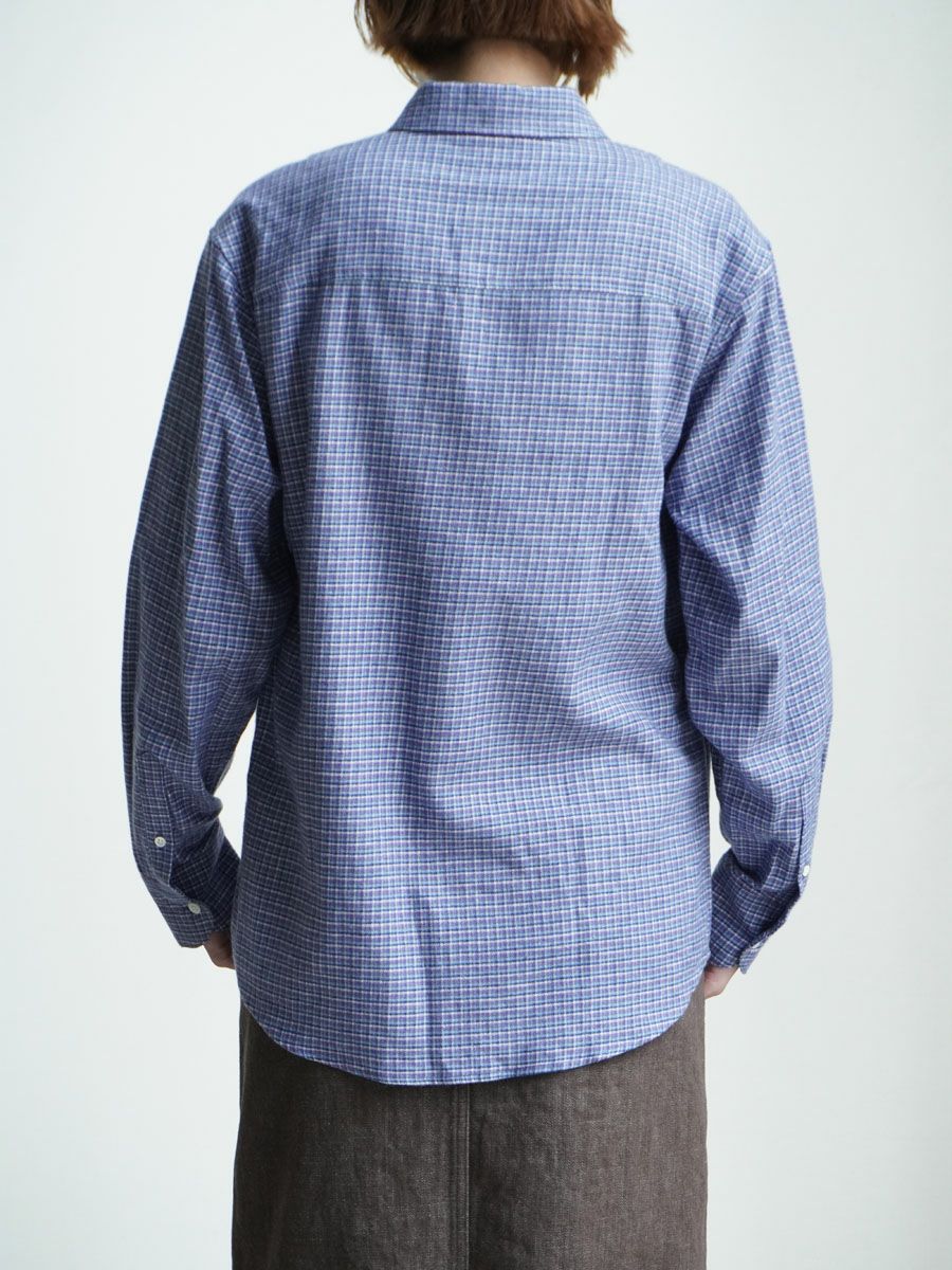 COTTON LINEN FLANNEL CHECKED SHIRT[BLUE] | 1LDK (ワンエルディー