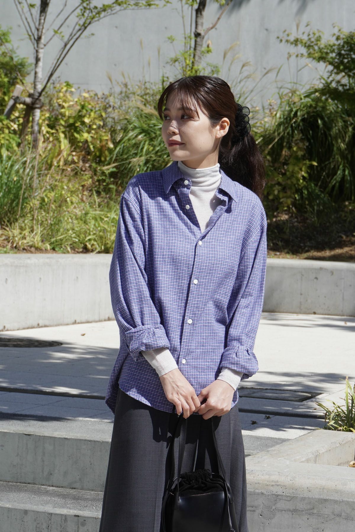 COTTON LINEN FLANNEL CHECKED SHIRT[BLUE] | 1LDK (ワンエルディー