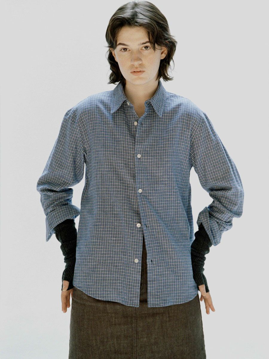 COTTON LINEN FLANNEL CHECKED SHIRT[BROWN] | 1LDK (ワンエルディー