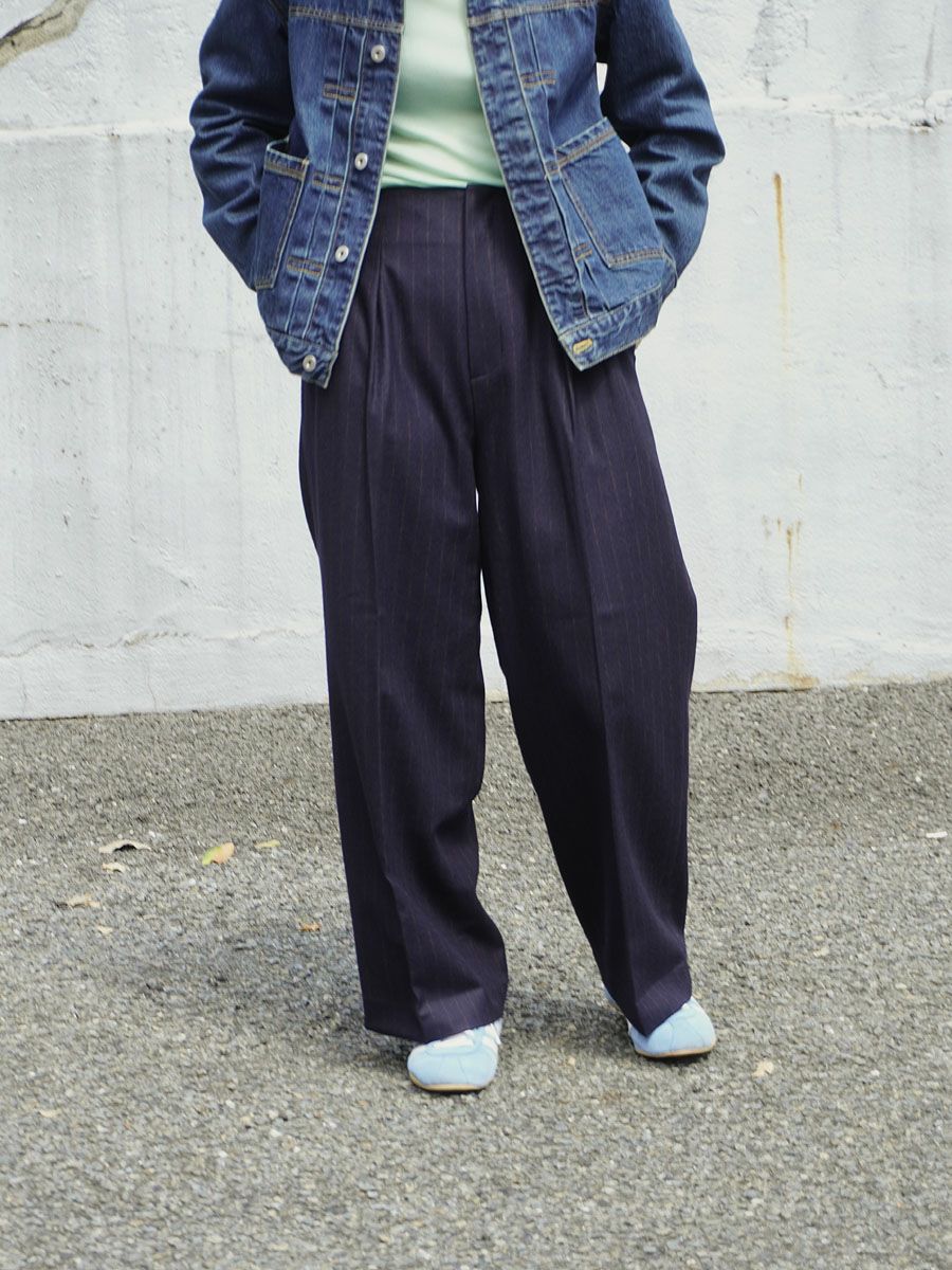 WOOL STRIPE WIDE TROUSERS[NAVY STRIPE] | 1LDK (ワンエルディーケー