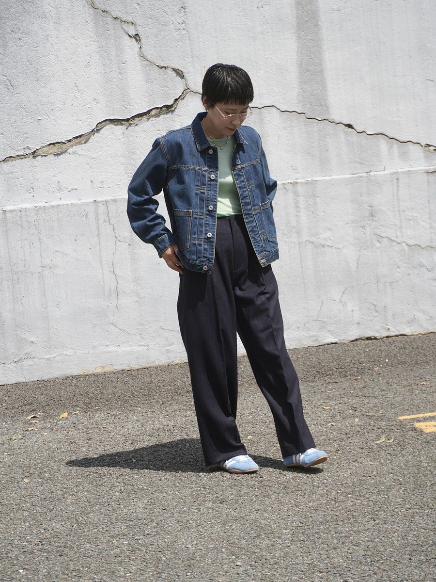 WOOL STRIPE WIDE TROUSERS[NAVY STRIPE] | 1LDK (ワンエルディーケー