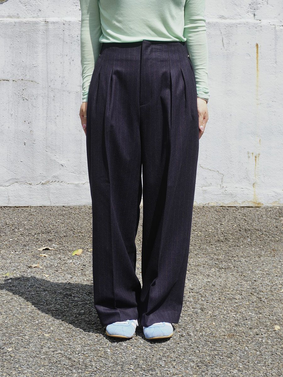 WOOL STRIPE WIDE TROUSERS[NAVY STRIPE] | 1LDK (ワンエルディーケー