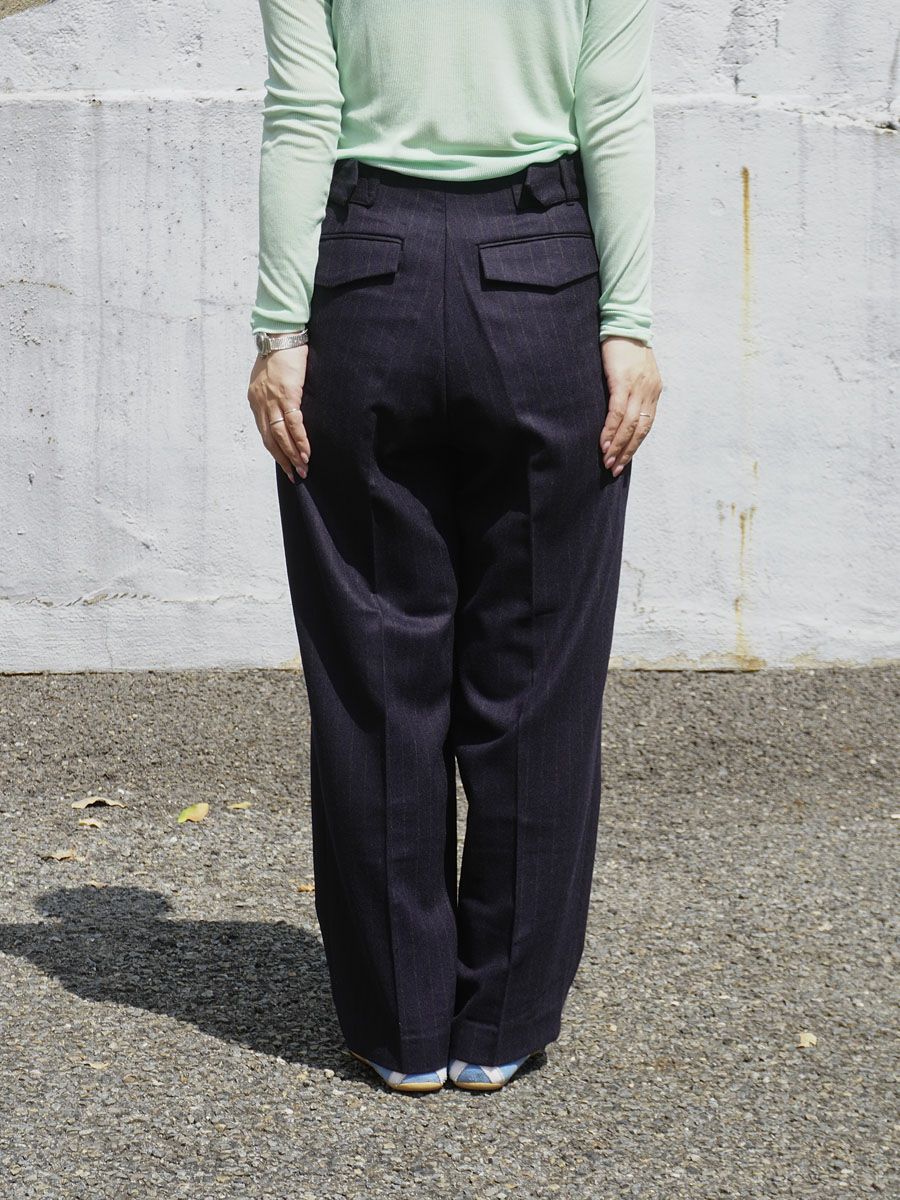 WOOL STRIPE WIDE TROUSERS[NAVY STRIPE] | 1LDK (ワンエルディーケー