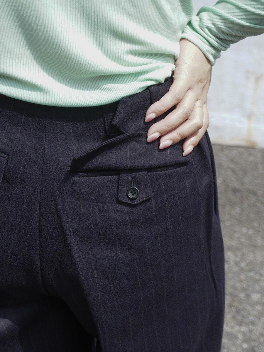 WOOL STRIPE WIDE TROUSERS[NAVY STRIPE] | 1LDK (ワンエルディーケー