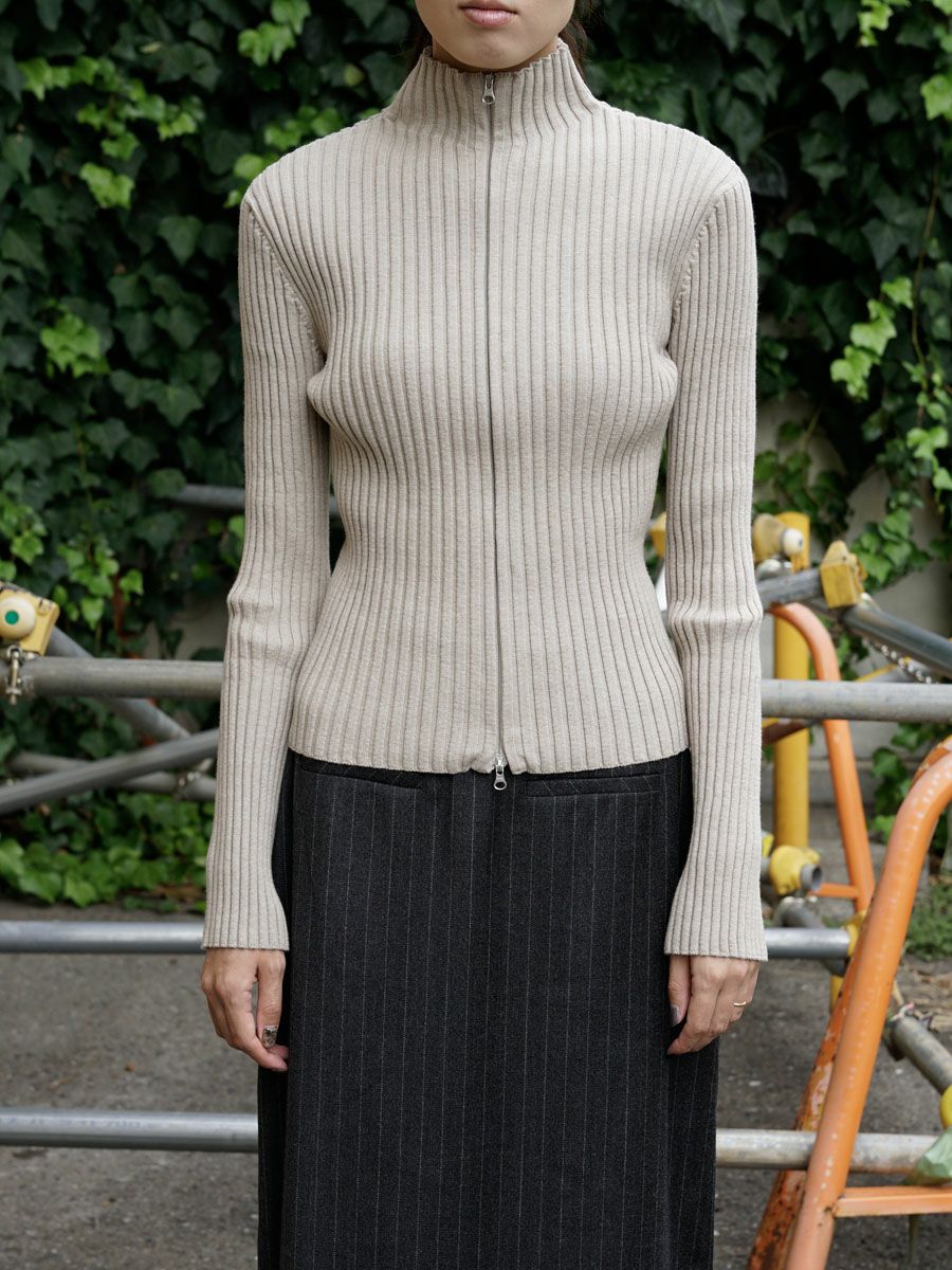RIBBED HIGH NECK ZIP UP[BEIGE] | 1LDK (ワンエルディーケー) 公式サイト