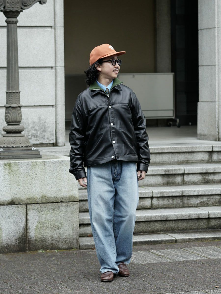 OY(オーワイ)ストリートクロップレザーミックストレンチジャケット OY/オーワイ』BACK TUCK LOGO VEGAN LEATHER JACKET/バックタックロゴ