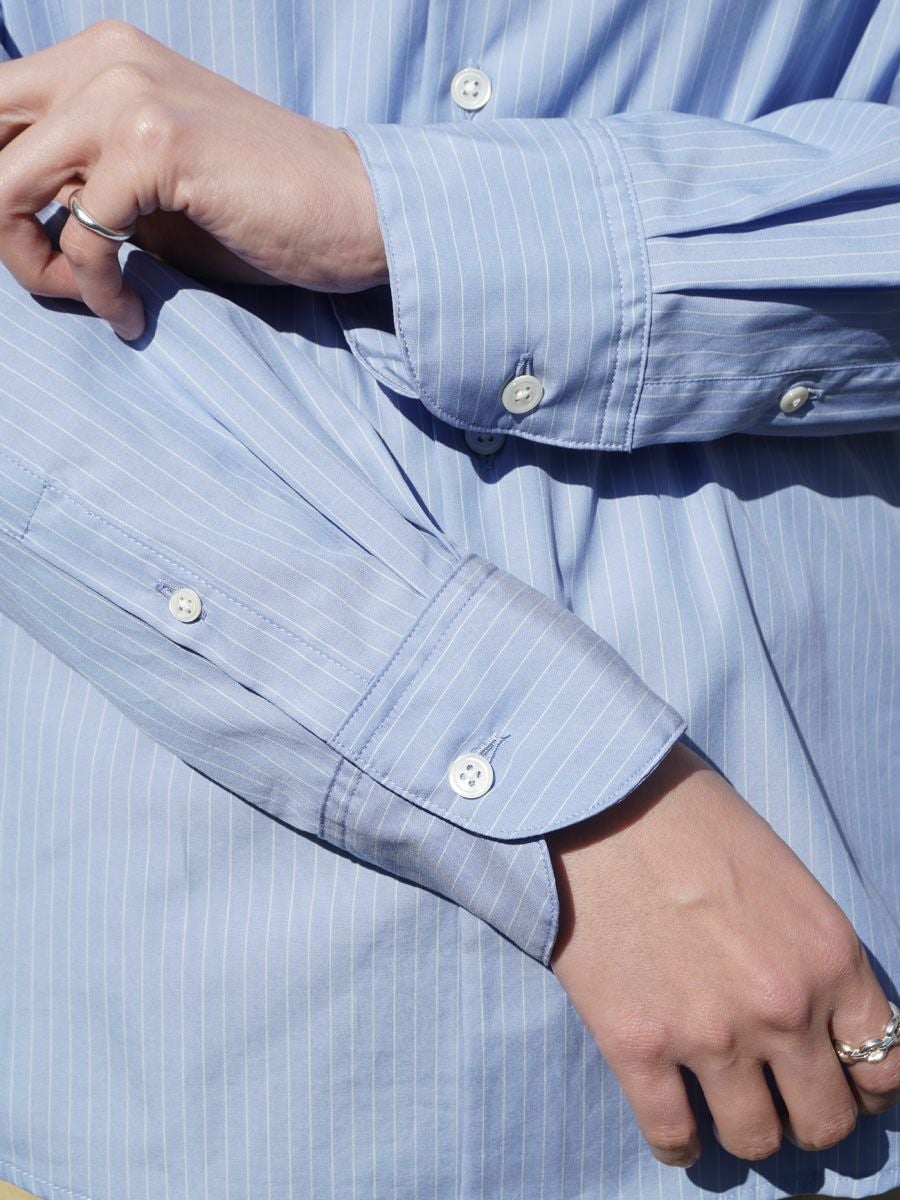 1LDK MY___ | 24AW定番レギュラーカラーシャツ サックスブルー 2 MY BASIC REGULAR COLLAR SHIRT SMALL STRIPE[BLUE] | 1LDK (ワンエル