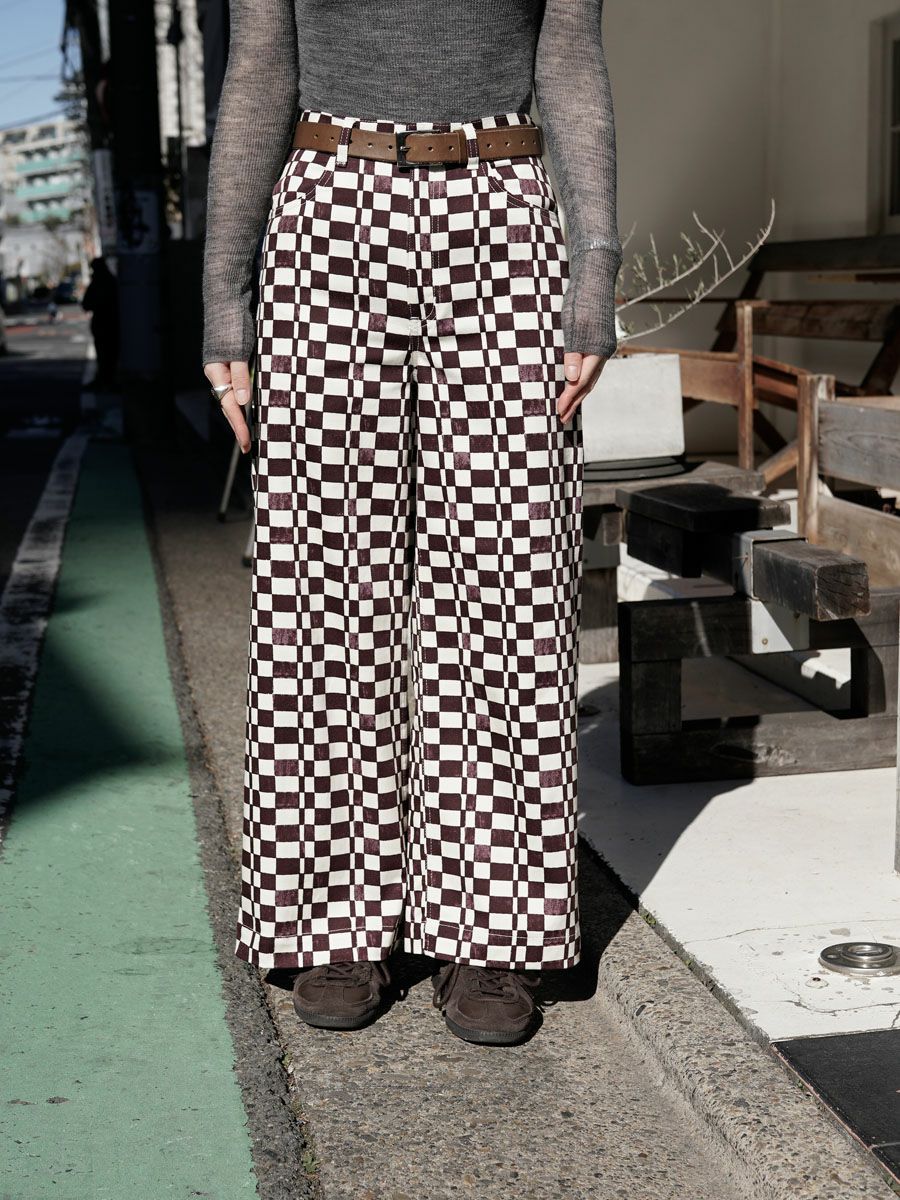 Checkered High Waist Wide Pants[BURGUNDY] | 1LDK (ワンエルディー