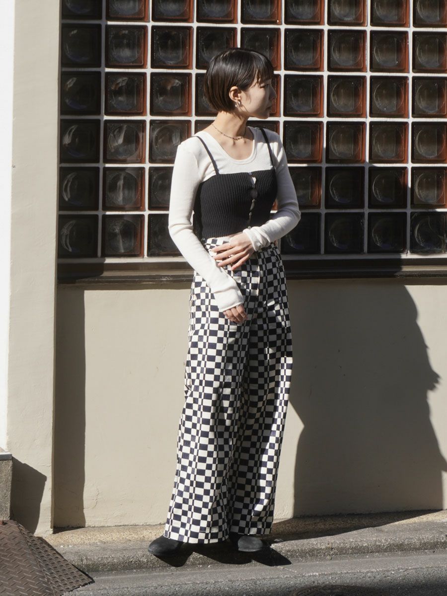 Checkered High Waist Wide Pants[NAVY] | 1LDK (ワンエルディーケー