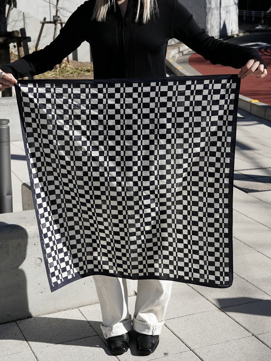 新品未使用　26SS pheeny チェッカーシルクスカーフ Cotton Silk Checkered Scarf-コットンシルクチェッカードスカーフ