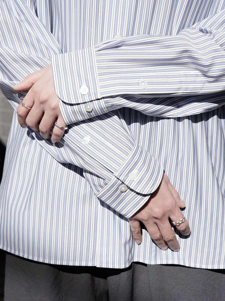 46G Stripe Delta Shirt[SAX BLACK] | 1LDK (ワンエルディーケー) 公式