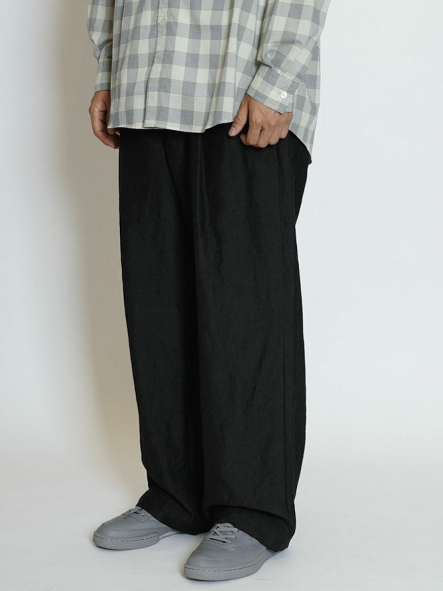 WOOL LINEN 2 TUCK TROUSERS[CHARCOAL] | 1LDK (ワンエルディーケー