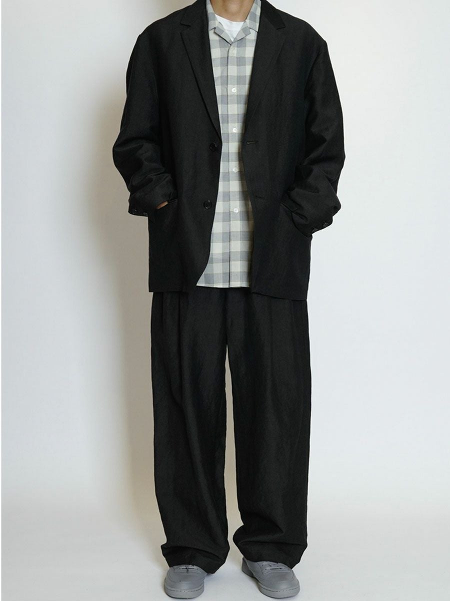 WOOL LINEN 2 TUCK TROUSERS[CHARCOAL] | 1LDK (ワンエルディーケー