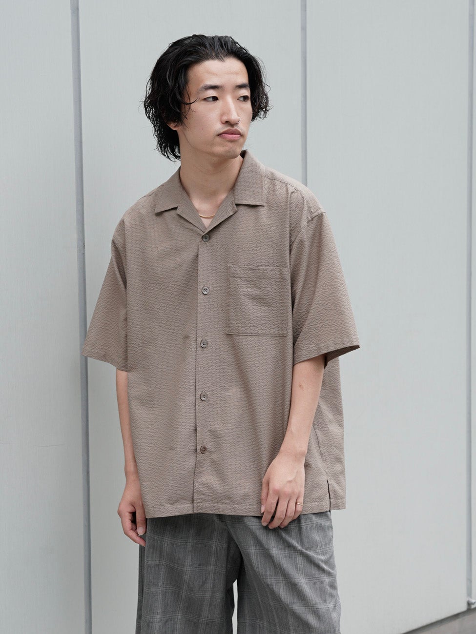 SEERSUCKER OPEN COLLAR SHIRT[BEIGE] | 1LDK (ワンエルディーケー