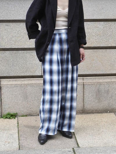 Rayon Ombre Check Gathered Pants[BLUE] | 1LDK (ワンエルディーケー 