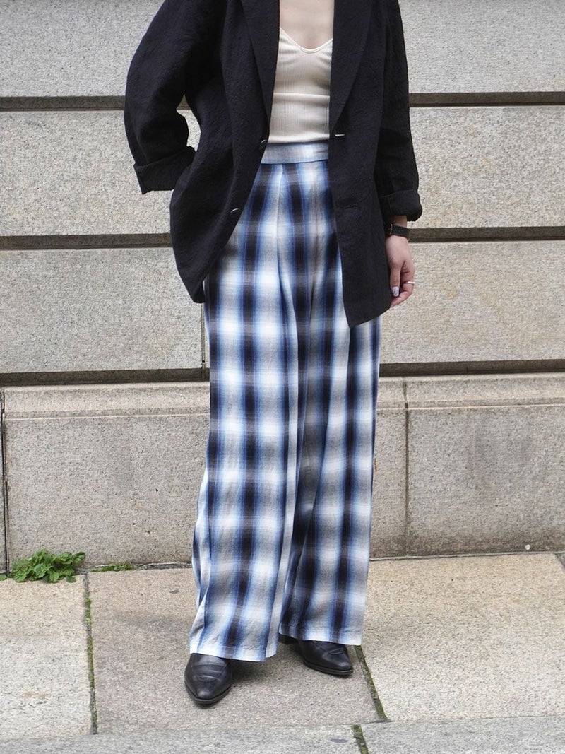 Rayon Ombre Check Gathered Pants[BLUE] | 1LDK (ワンエルディーケー 