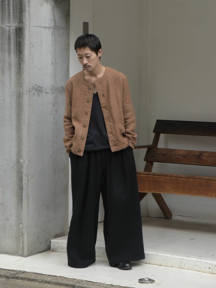 NATURAL DYED HERRINGBONE LINEN JACKET[BROWN] | 1LDK (ワンエル