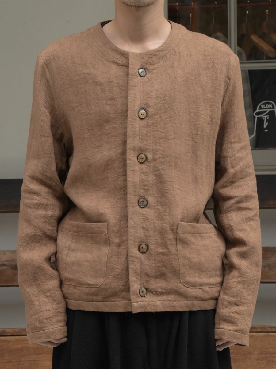NATURAL DYED HERRINGBONE LINEN JACKET[BROWN] | 1LDK (ワンエル
