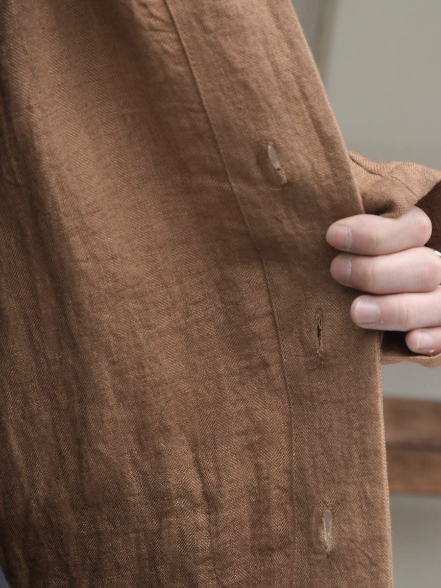 NATURAL DYED HERRINGBONE LINEN JACKET[BROWN] | 1LDK (ワンエル