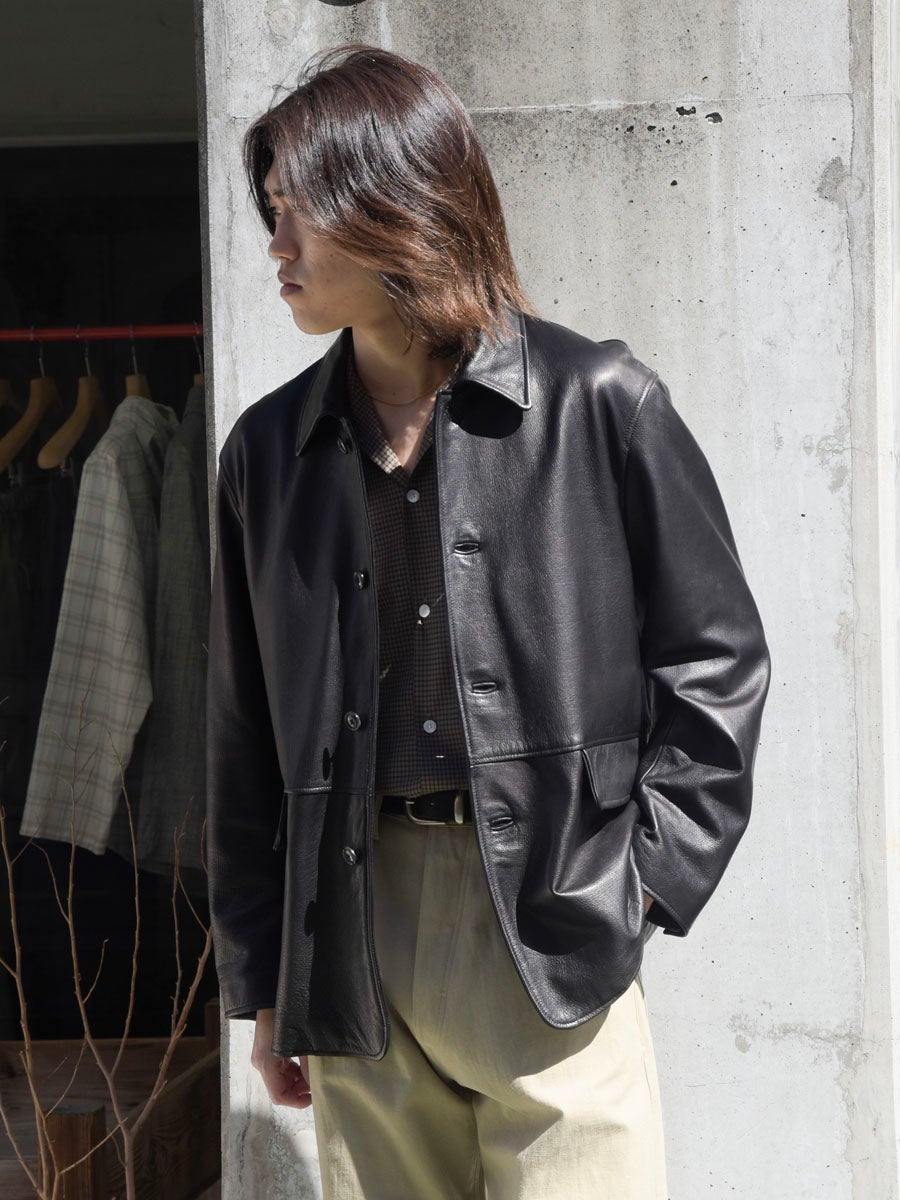 COW LEATHER - COVERALL JACKET[BLACK] | 1LDK (ワンエルディーケー