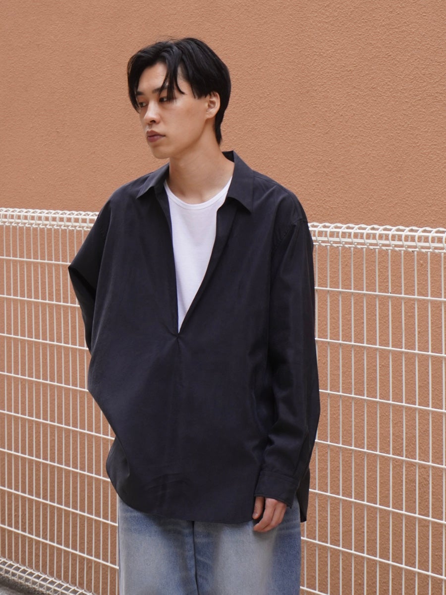 SILK NYLON SKIPPER SHIRT[BLACK] | 1LDK (ワンエルディーケー) 公式サイト