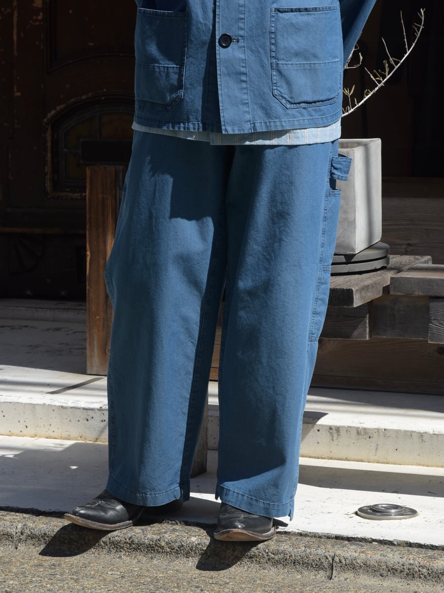 FRANKIE CHAMBREY COTTON WORKWEAR TROUSERS[CHAMBRAY BLUE] | 1LDK