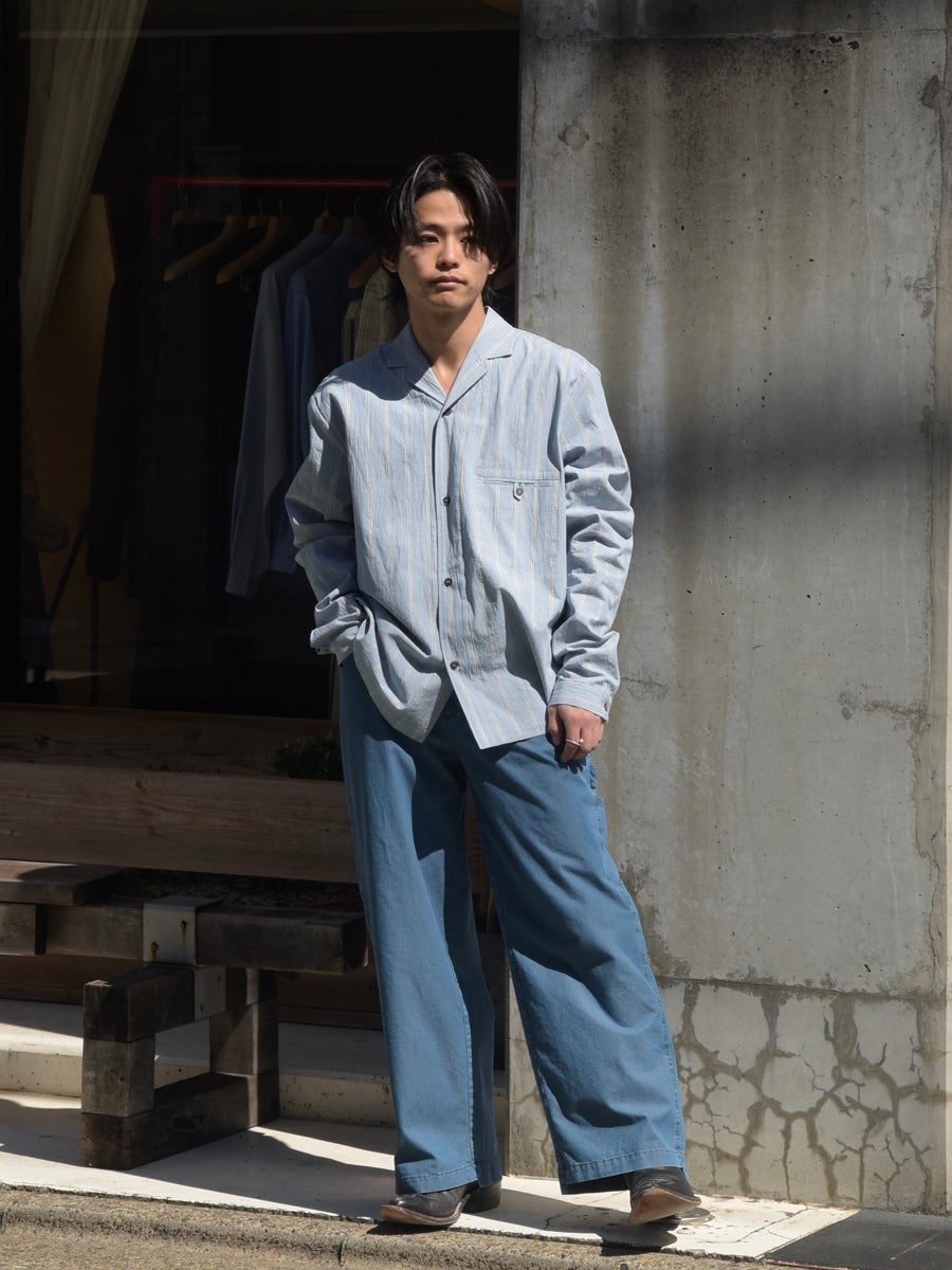 FRANKIE CHAMBREY COTTON WORKWEAR TROUSERS[CHAMBRAY BLUE] | 1LDK