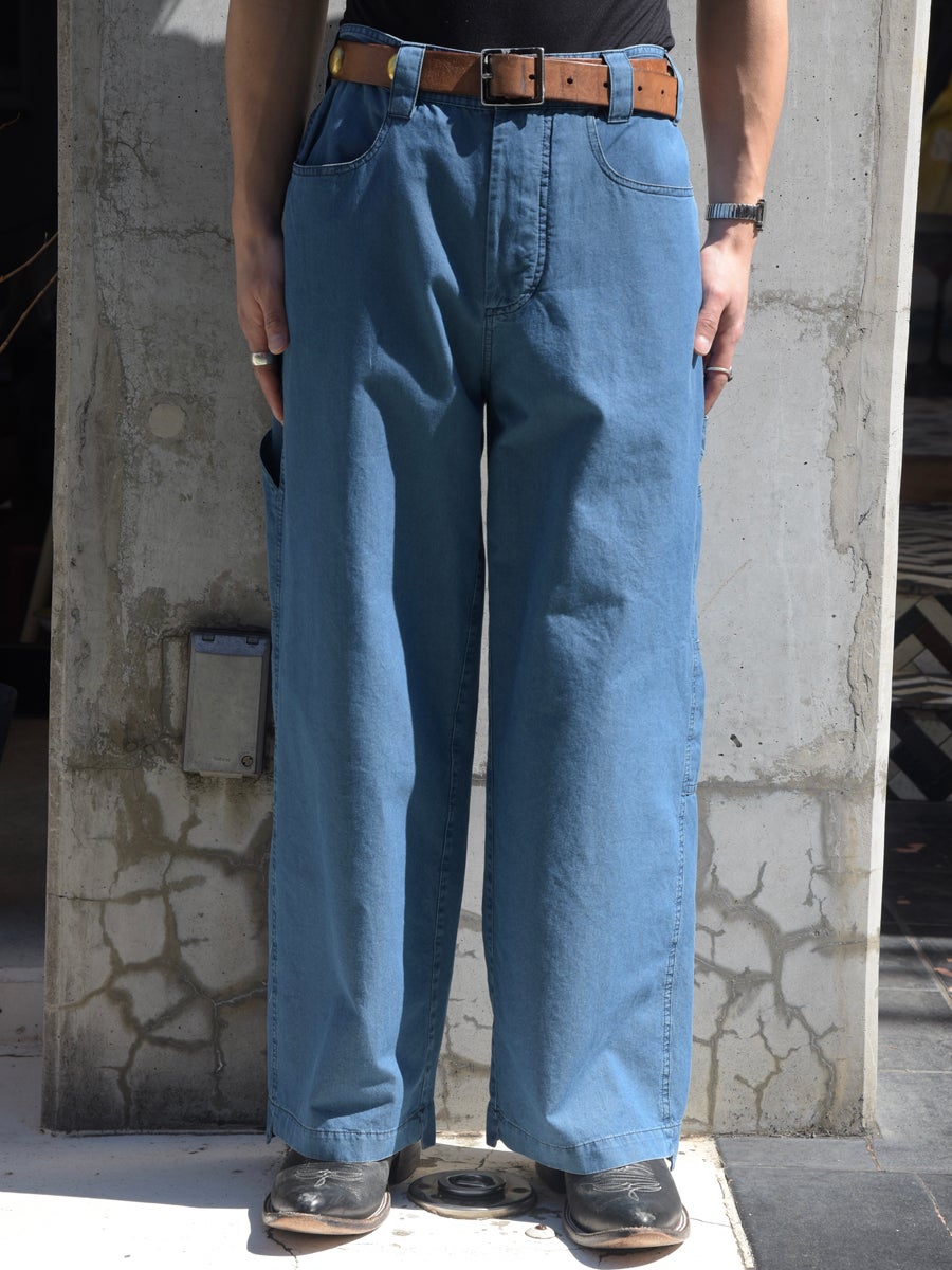 FRANKIE CHAMBREY COTTON WORKWEAR TROUSERS[CHAMBRAY BLUE] | 1LDK