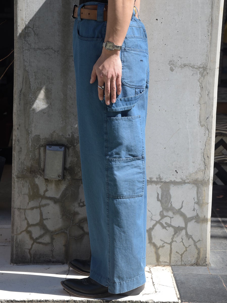 FRANKIE CHAMBREY COTTON WORKWEAR TROUSERS[CHAMBRAY BLUE] | 1LDK