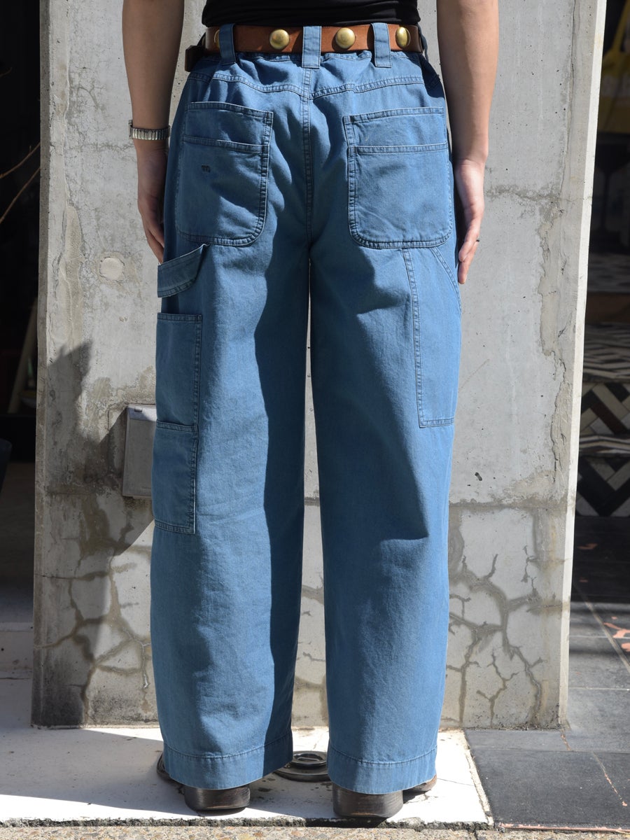 FRANKIE CHAMBREY COTTON WORKWEAR TROUSERS[CHAMBRAY BLUE] | 1LDK