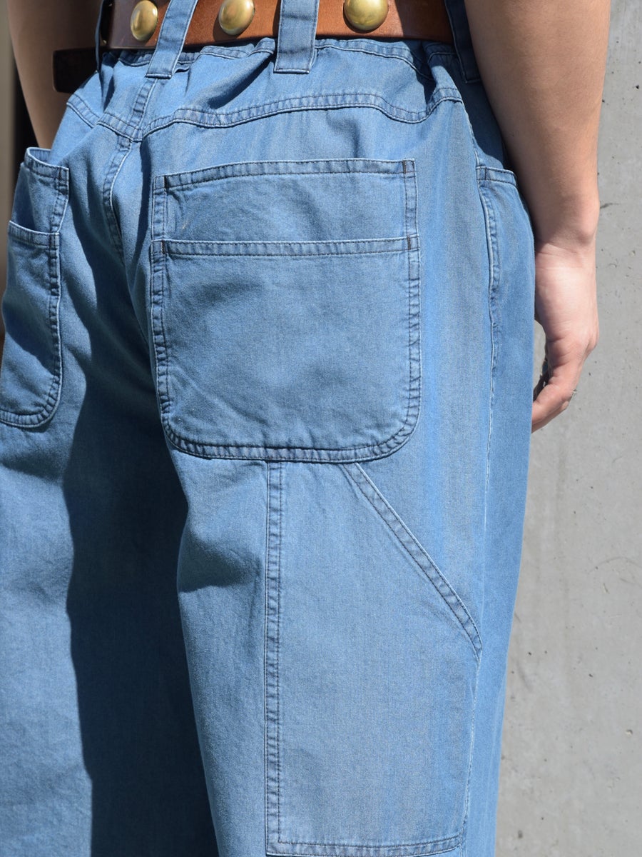 FRANKIE CHAMBREY COTTON WORKWEAR TROUSERS[CHAMBRAY BLUE] | 1LDK
