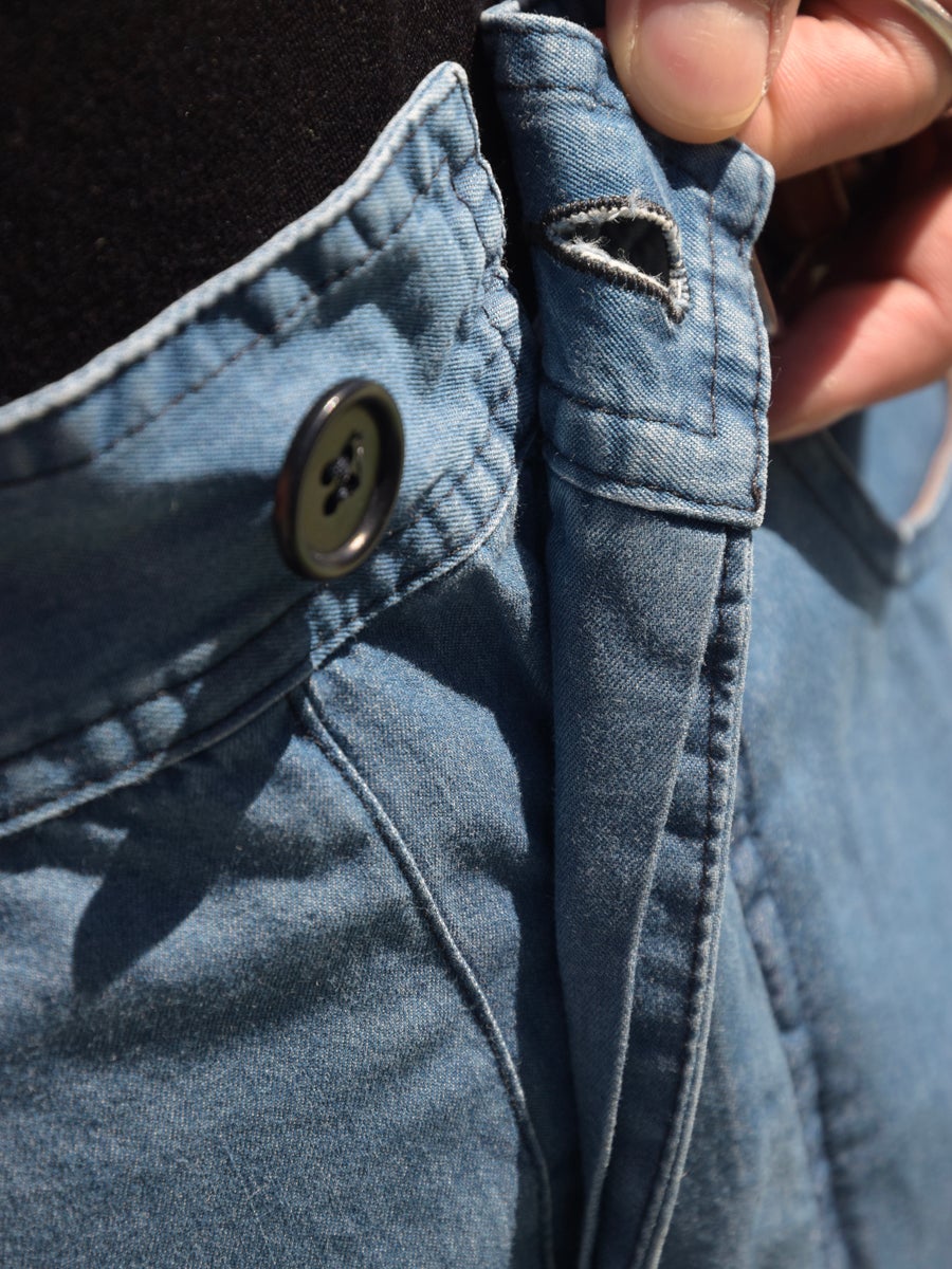 FRANKIE CHAMBREY COTTON WORKWEAR TROUSERS[CHAMBRAY BLUE] | 1LDK