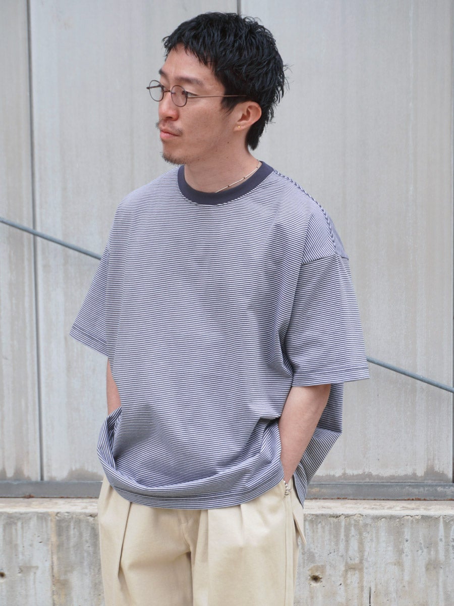 MERCERIZATION BORDER WIDE S/S TEE[CHARCOAL] | 1LDK (ワンエルディー