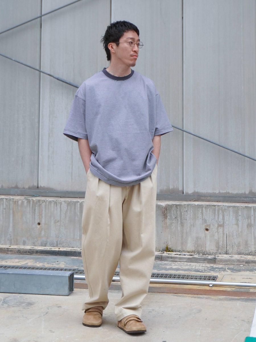 MERCERIZATION BORDER WIDE S/S TEE[CHARCOAL] | 1LDK (ワンエルディー
