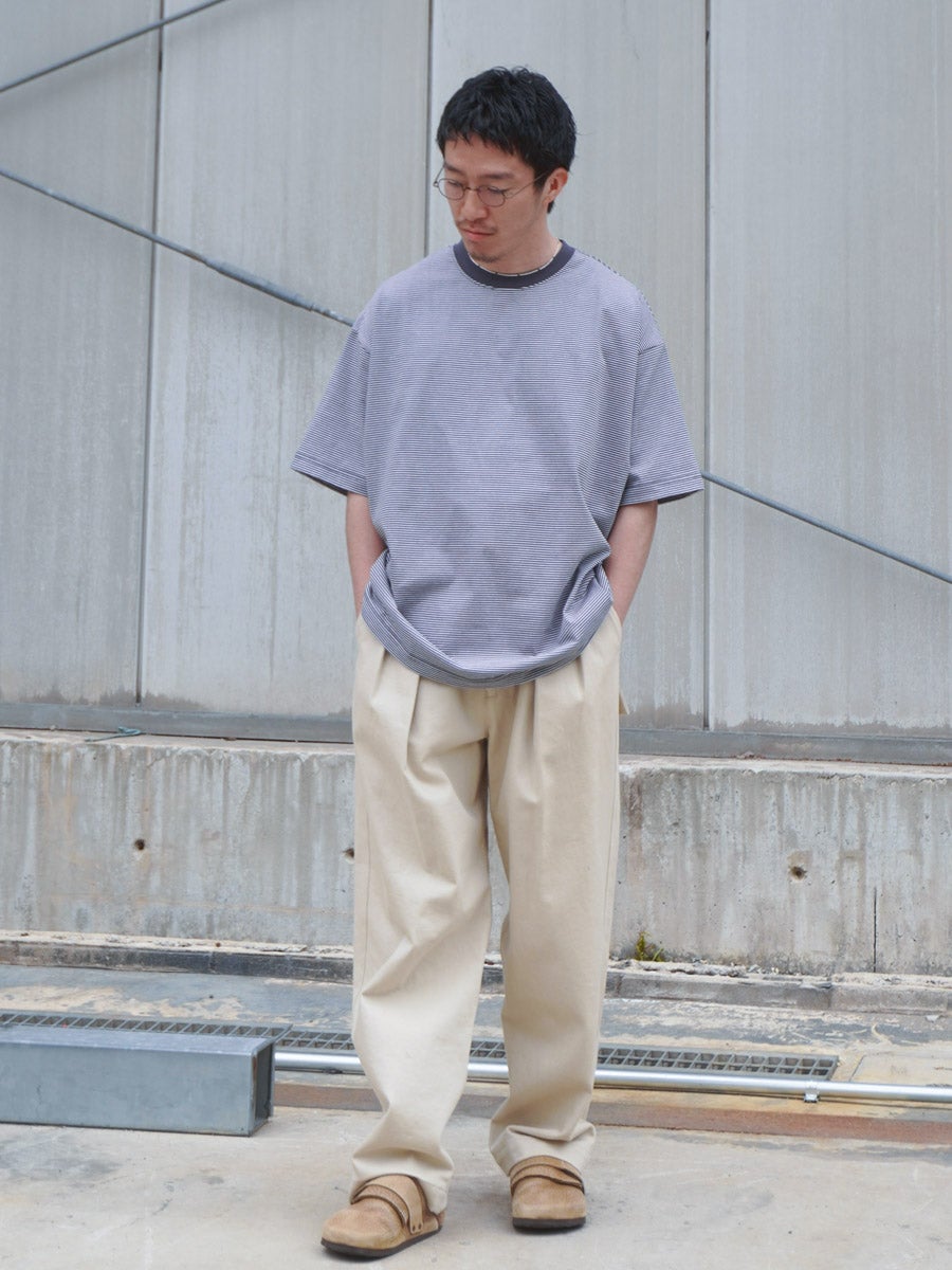 MERCERIZATION BORDER WIDE S/S TEE[CHARCOAL] | 1LDK (ワンエルディー