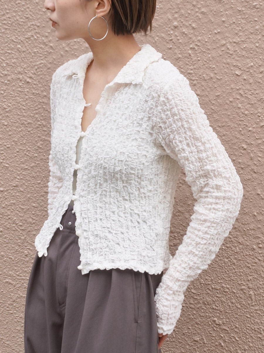 ＜PHEENY＞SHRINK LACE CROPPED SHIRT/シャツ Shrink Lace Cropped Shirt[IVORY] | 1LDK (ワンエルディーケー) 公式