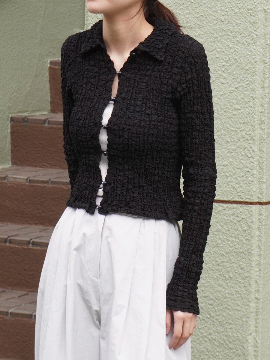 ＜PHEENY＞SHRINK LACE CROPPED SHIRT/シャツ Shrink Lace Cropped Shirt[BLACK] | 1LDK (ワンエルディーケー) 公式