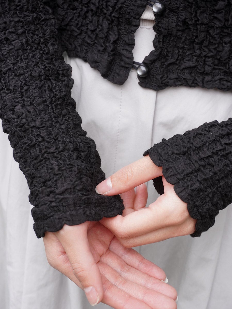 Shrink Lace Cropped Shirt[BLACK] | 1LDK (ワンエルディーケー) 公式