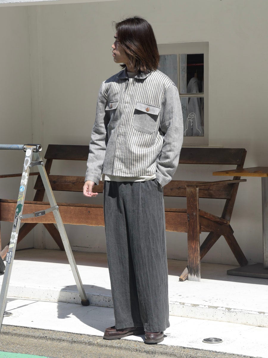 VINTAGE FARMERS LINEN STRIPE CINCH BACK JACKET[STRIPE] | 1LDK