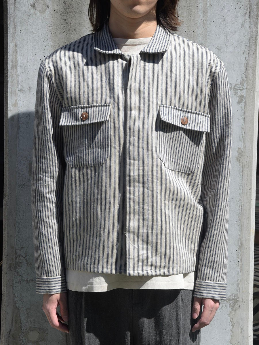 VINTAGE FARMERS LINEN STRIPE CINCH BACK JACKET[STRIPE] | 1LDK