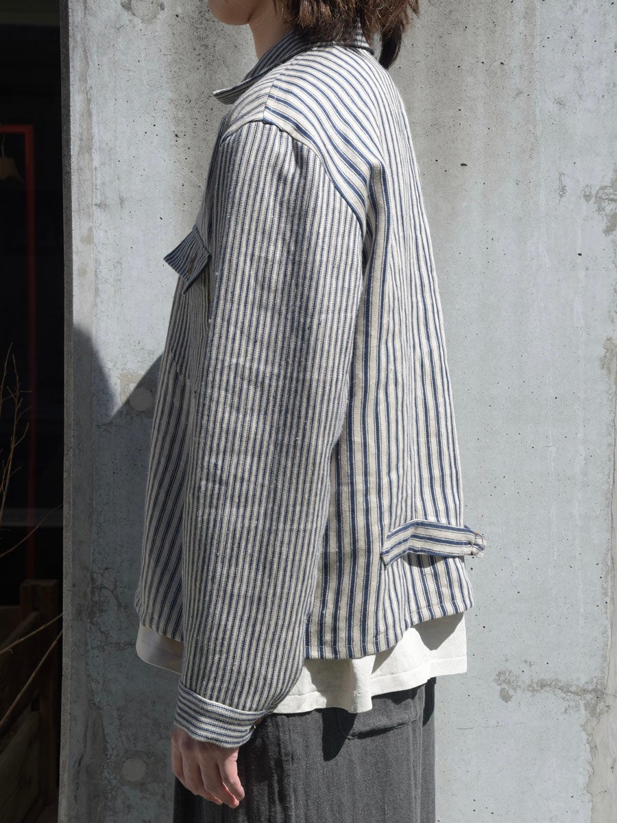 VINTAGE FARMERS LINEN STRIPE CINCH BACK JACKET[STRIPE] | 1LDK