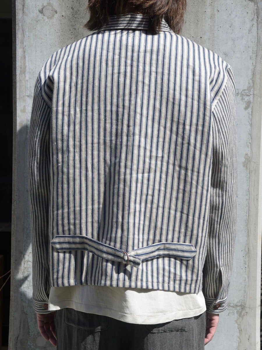 VINTAGE FARMERS LINEN STRIPE CINCH BACK JACKET[STRIPE] | 1LDK