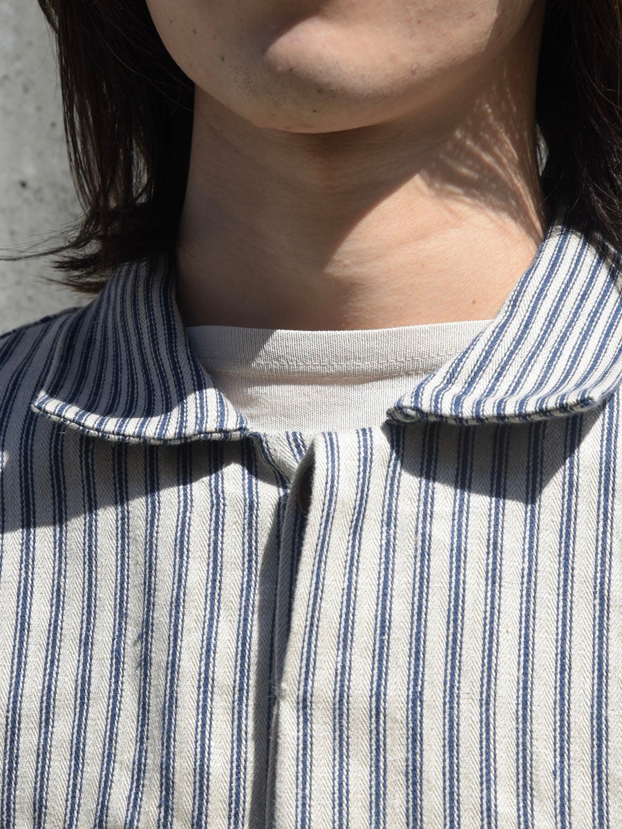 VINTAGE FARMERS LINEN STRIPE CINCH BACK JACKET[STRIPE] | 1LDK