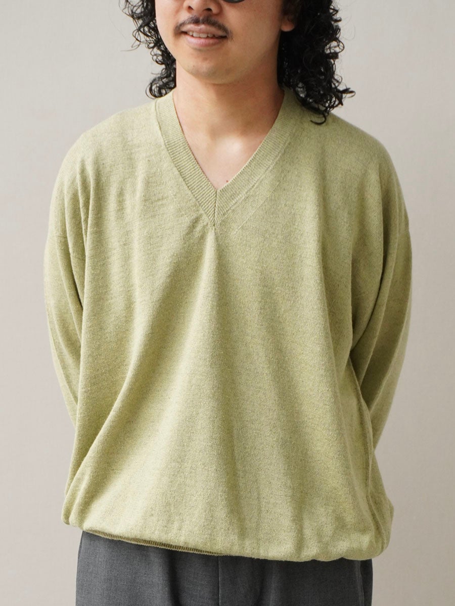 LINEN / SILK PLAIN STITCH V NECK L/S[CHARCOAL] | 1LDK (ワンエル