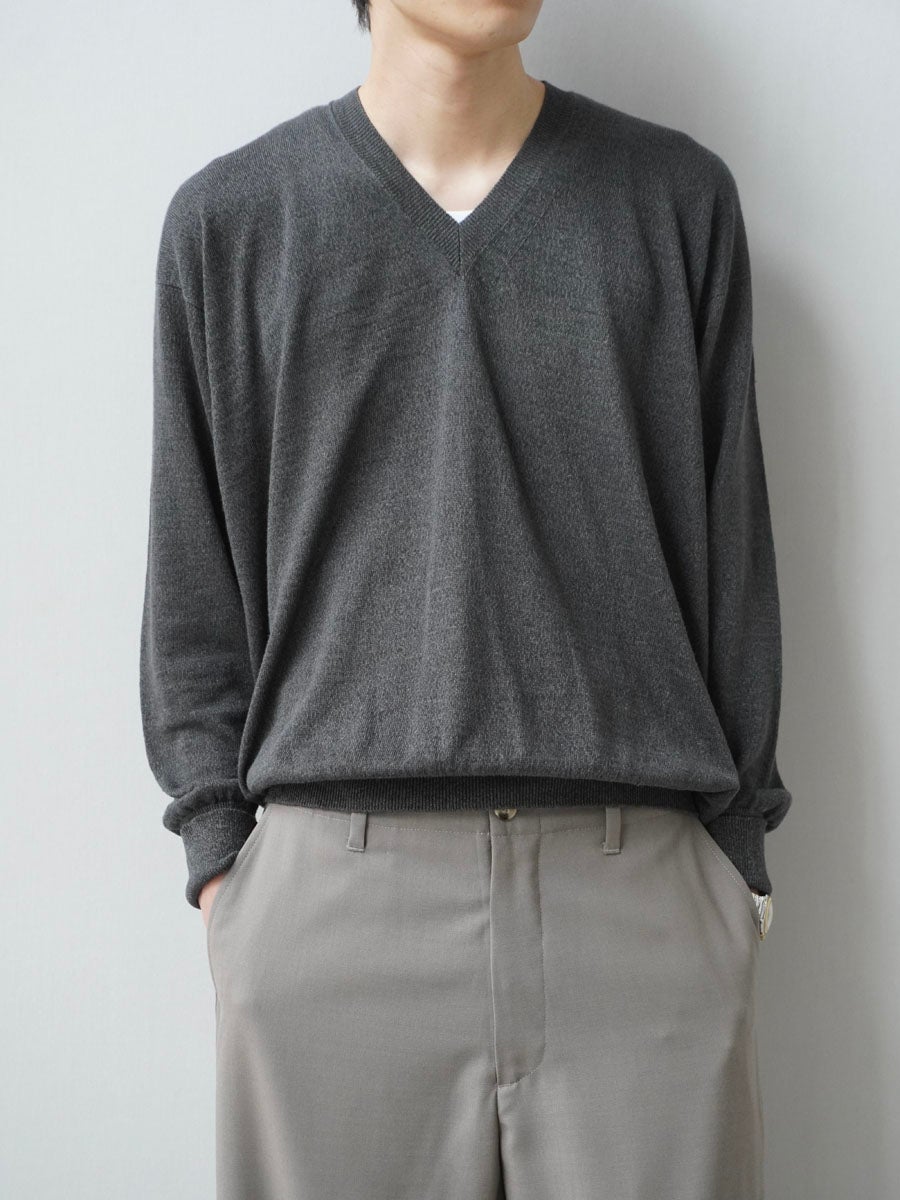 LINEN / SILK PLAIN STITCH V NECK L/S[CHARCOAL] | 1LDK (ワンエル