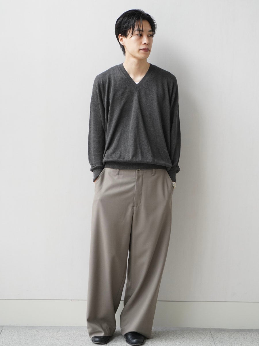 LINEN / SILK PLAIN STITCH V NECK L/S[CHARCOAL] | 1LDK (ワンエル
