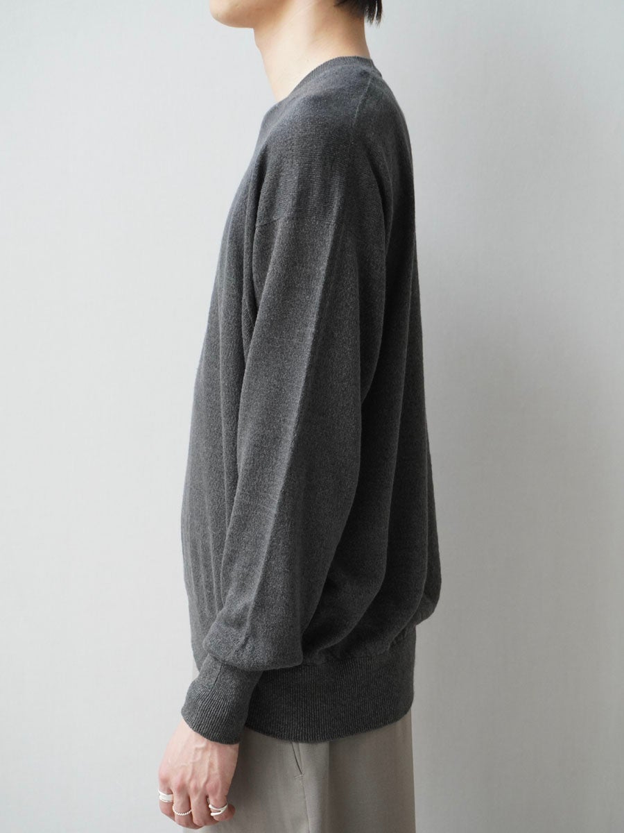LINEN / SILK PLAIN STITCH V NECK L/S[CHARCOAL] | 1LDK (ワンエル
